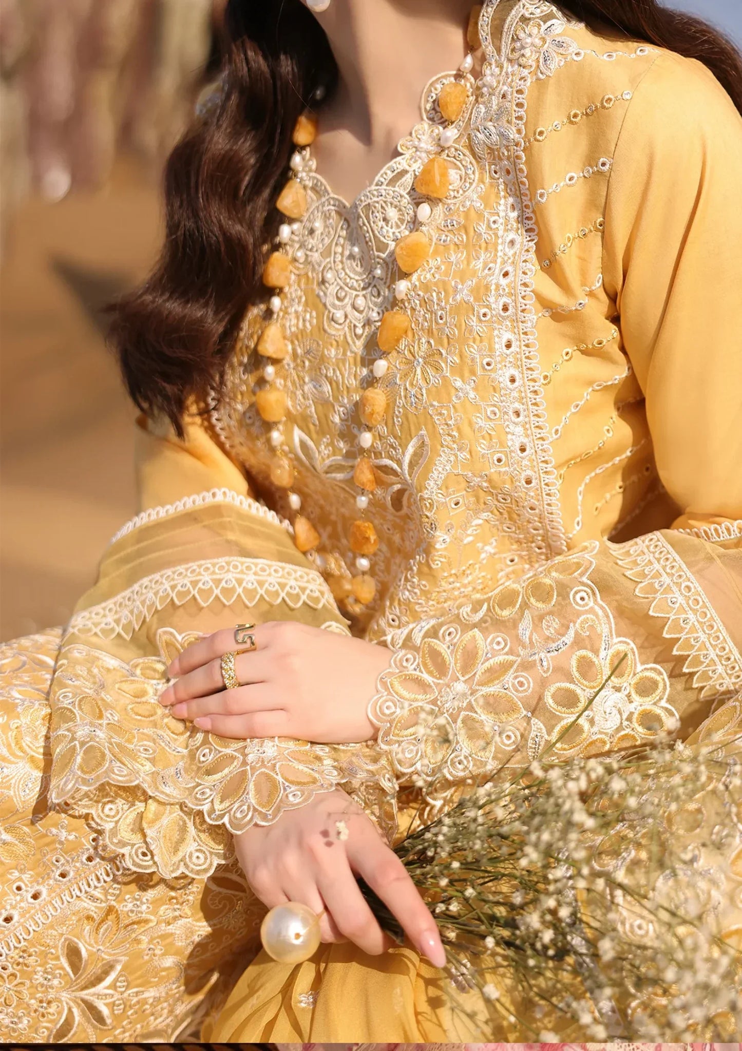 Chikenkari Qalamkar Embroidered 3 PC Lawn - zab1293