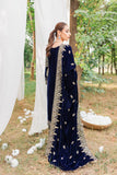 3PCs Velvet Embroidered Dress With Velvet Embroidered Shawl - zab967