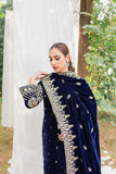 3PCs Velvet Embroidered Dress With Velvet Embroidered Shawl - zab967