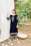 3PCs Velvet Embroidered Dress With Velvet Embroidered Shawl - zab967
