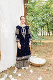 3PCs Velvet Embroidered Dress With Velvet Embroidered Shawl - zab967
