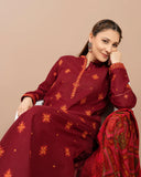 ZAB645 Kayseria - 3PC Dhanak Embroidered Shirt With Print Wool Shawl