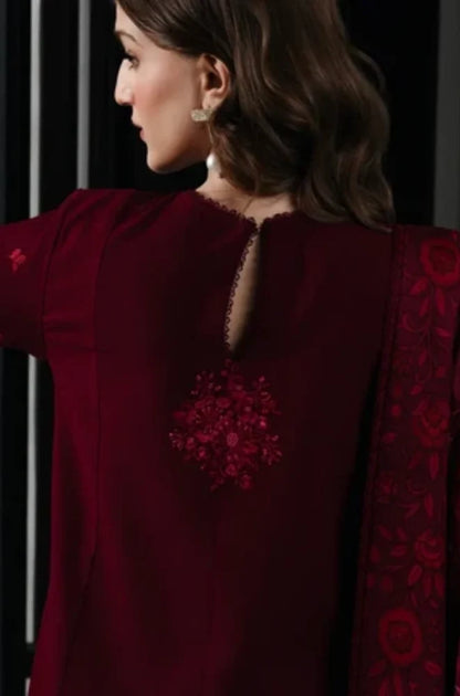 Zaib - 3PC Dhanak Embroidered Shirt With Wool Printed Dupatta and Trouser - zab1554