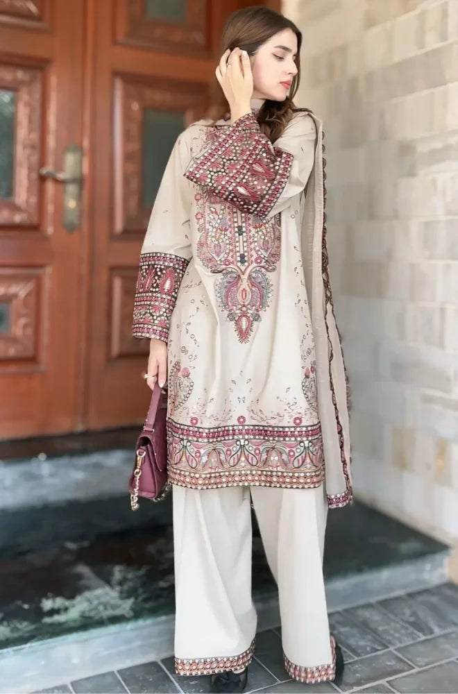 Maria .B. - Winter 3PC Dhanak Chickenkari Embroidered Suit - zab1158