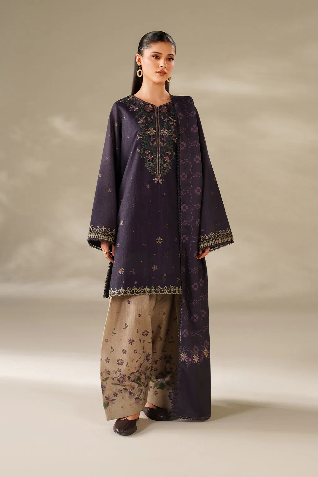 Iznik - UNSTITCHED 3PC DHANAK EMBROIDERED SUIT - zab1251