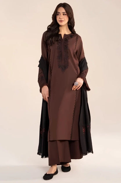 Lazuli - 3PC Dhanak Embroidered Shirt With Wool Embroidered Dupatta and Trouser - zab1513