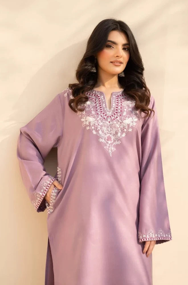 3PC Dhanak Embroidered Shirt With Wool Embroidered Dupatta and Trouser - zab1512