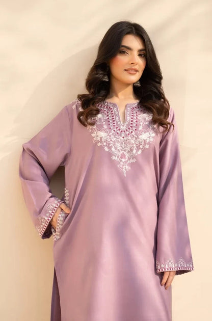 3PC Dhanak Embroidered Shirt With Wool Embroidered Dupatta and Trouser - zab1512