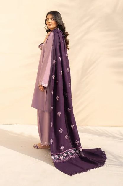 3PC Dhanak Embroidered Shirt With Wool Embroidered Dupatta and Trouser - zab1512