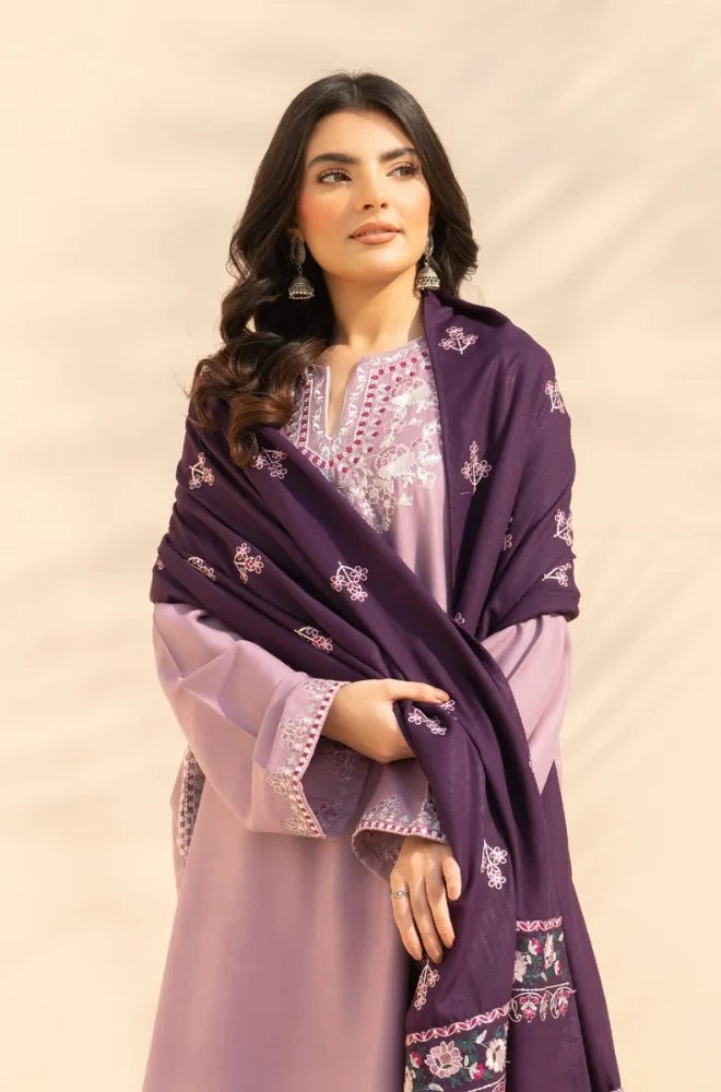 3PC Dhanak Embroidered Shirt With Wool Embroidered Dupatta and Trouser - zab1512