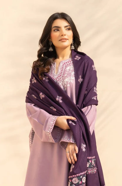3PC Dhanak Embroidered Shirt With Wool Embroidered Dupatta and Trouser - zab1512
