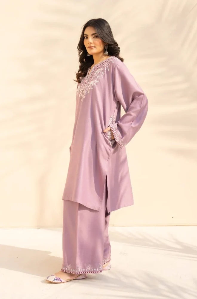 3PC Dhanak Embroidered Shirt With Wool Embroidered Dupatta and Trouser - zab1512