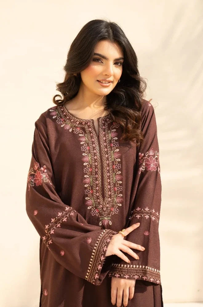 3PC Dhanak Embroidered Shirt With Wool Printed Dupatta and Trouser - zab1511
