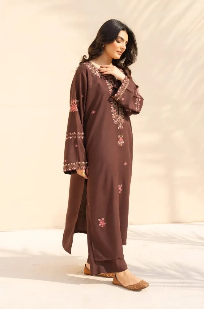 3PC Dhanak Embroidered Shirt With Wool Printed Dupatta and Trouser - zab1511