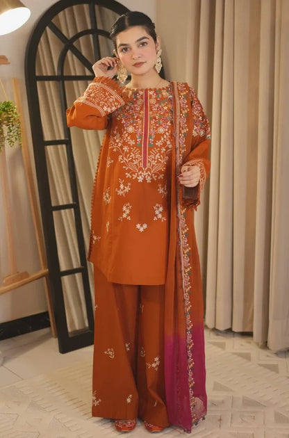 Batik - 3PC Dhanak Embroidered Shirt With Pashmina Printed Dupatta and Trouser - zab1548