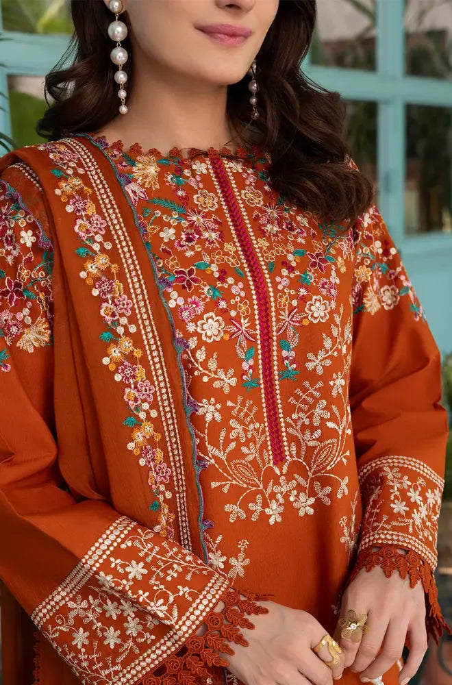 Batik - 3PC Dhanak Embroidered Shirt With Pashmina Printed Dupatta and Trouser - zab1548