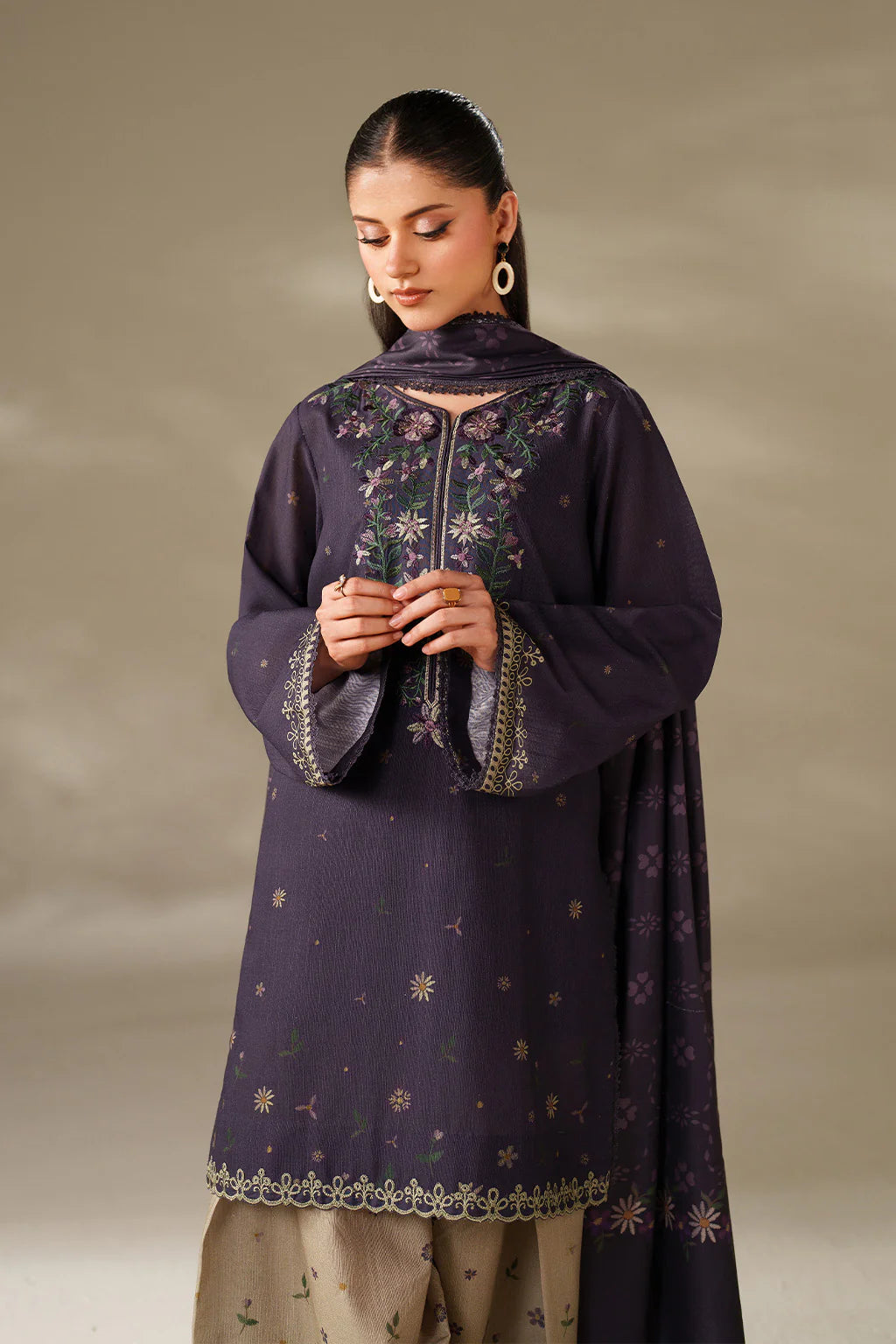 Iznik - UNSTITCHED 3PC DHANAK EMBROIDERED SUIT - zab1251