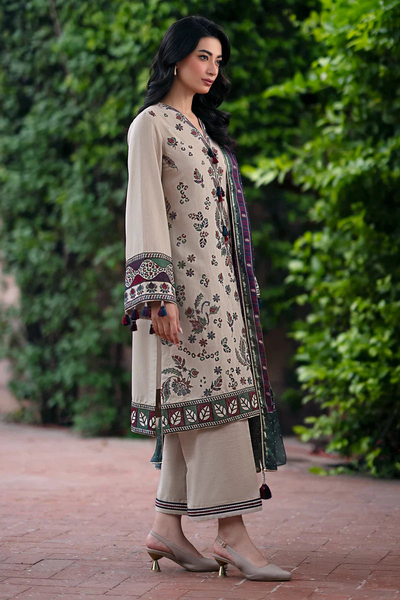 zab855 WINTER 3PC Dhanak Embroidered suit with Printed Shawl