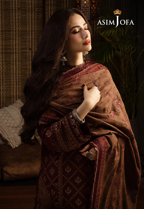 Asim Jofa, unstitched 3 piece Dhanak sequence embroidered suit - zab1257