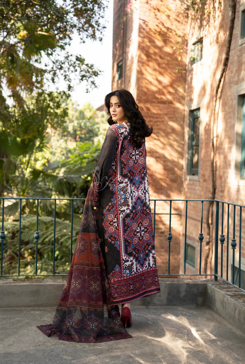 Maria b 3PCS UNSTITCHED SUIT FABRIC Digtal printed Silk - zab1483