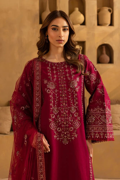 3PC Lawn Embroidered Suit with chiffon embroidered dupatta - zab1397
