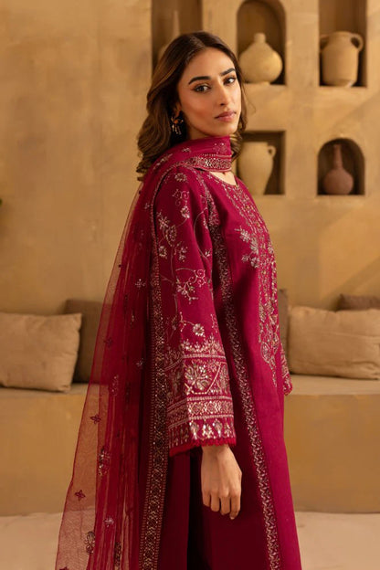 3PC Lawn Embroidered Suit with chiffon embroidered dupatta - zab1397