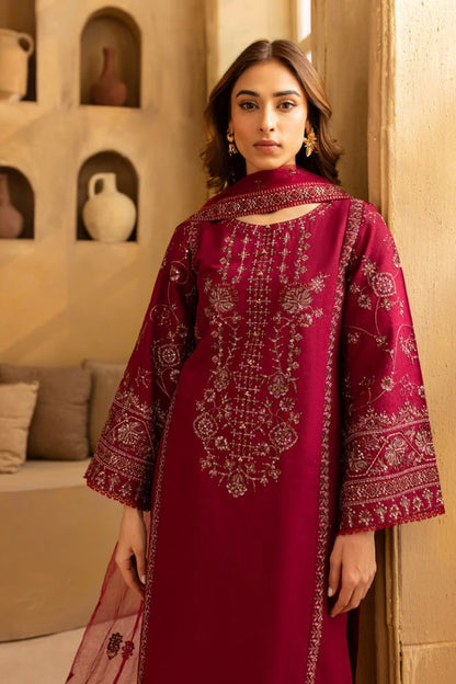3PC Lawn Embroidered Suit with chiffon embroidered dupatta - zab1397