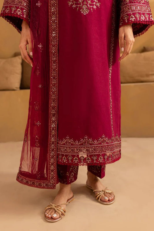 3PC Lawn Embroidered Suit with chiffon embroidered dupatta - zab1397