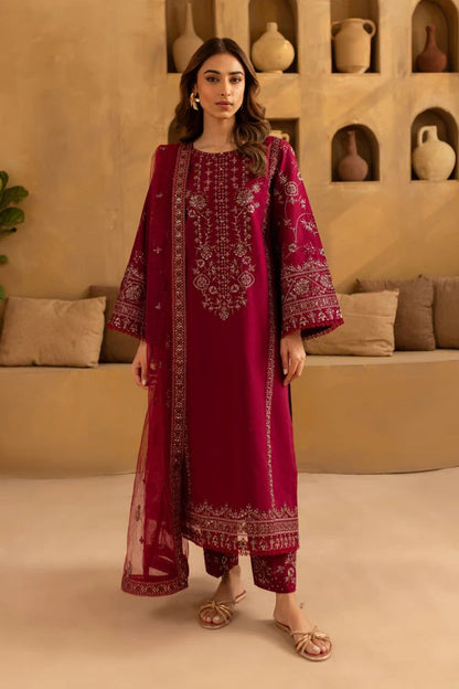 3PC Lawn Embroidered Suit with chiffon embroidered dupatta - zab1397