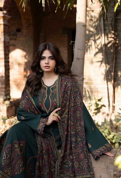 Izel - Winter 3PC Dhanak Embroidered Suit - zab1503