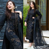 ZAB401 NISA - 3PC Lawn Embroidered Shirt With Chiffon Embroidered Dupatta