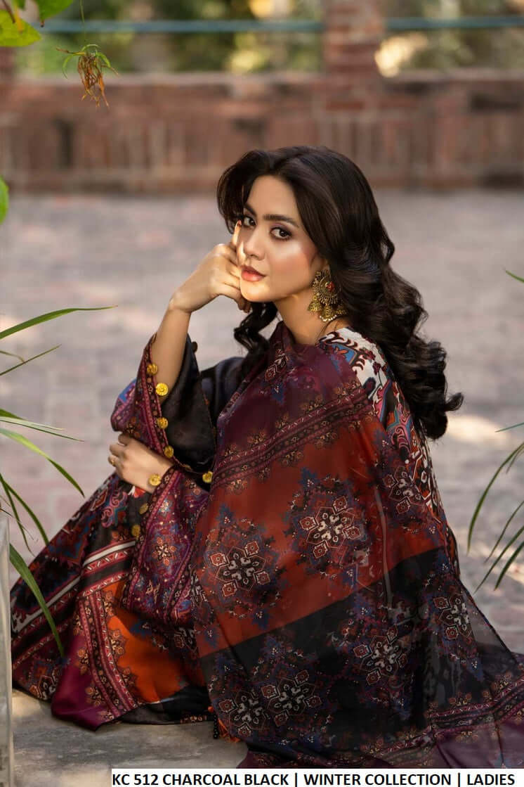 Maria b 3PCS UNSTITCHED SUIT FABRIC Digtal printed Silk - zab1483