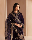 3PCs Embroidered Velvet Dress With Shamooz Silk Trouser - zab968