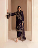 3PCs Embroidered Velvet Dress With Shamooz Silk Trouser - zab968