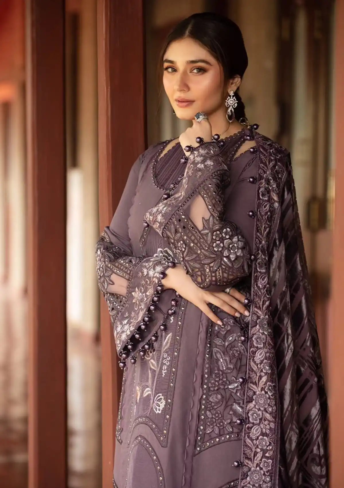 Maria B. - 3PC Dhanak Chickenkari Embroidered Suit - zab1122