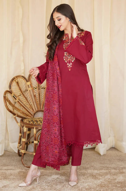 Asling - Winter 3PC Dhanak Embroidered Suit - zab1106