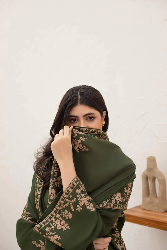 Agha Noor - Winter 3PC Dhanak Embroidered Suit - zab1235