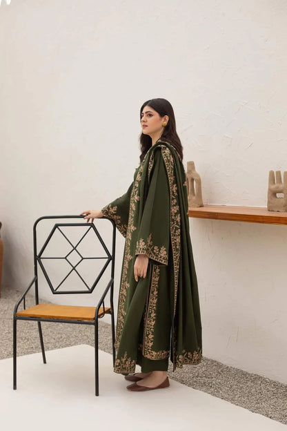 Agha Noor - Winter 3PC Dhanak Embroidered Suit - zab1235