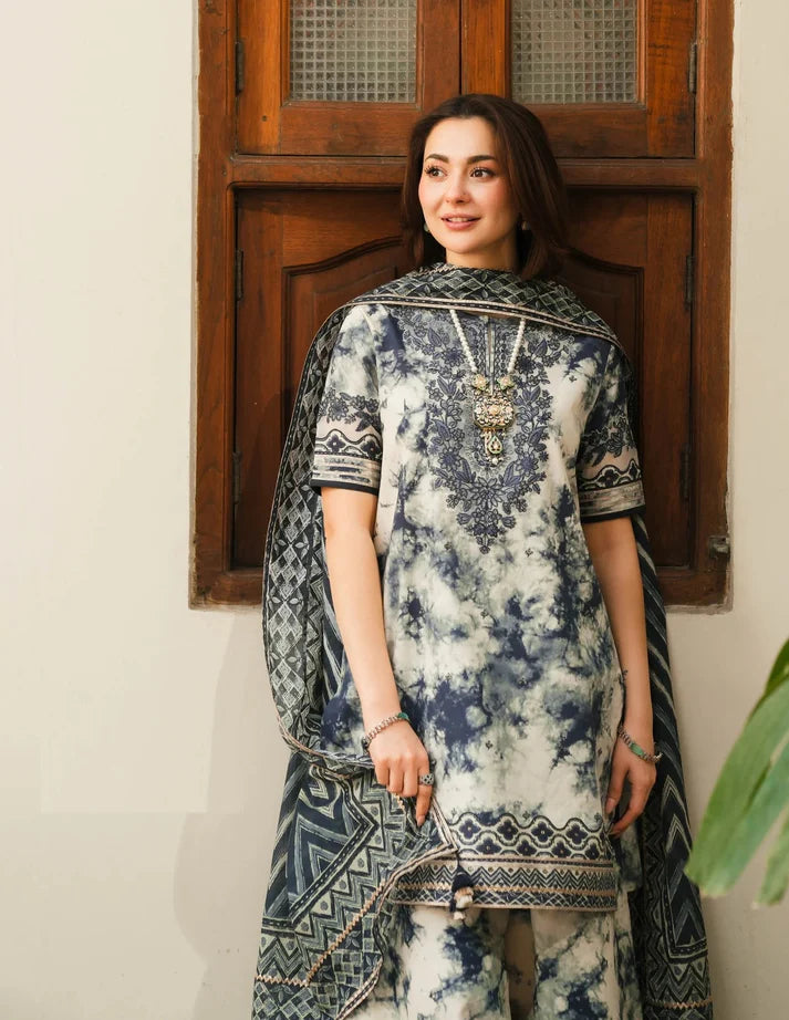 3-Pc Digital Printed with  Embroidered pathces Karandi Dppatta - zab1205