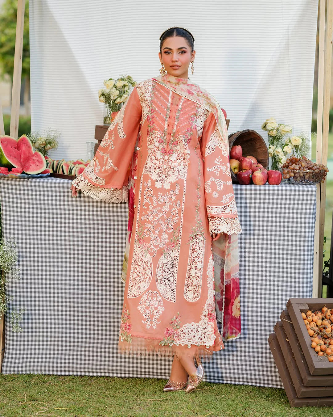 Elaf - Summer 3PC Lawn Chikenkari Embroidered Shirt - zab1320