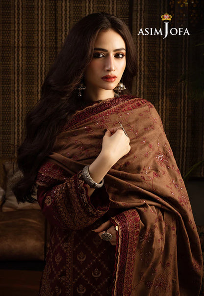 Asim Jofa, unstitched 3 piece Dhanak sequence embroidered suit - zab1257
