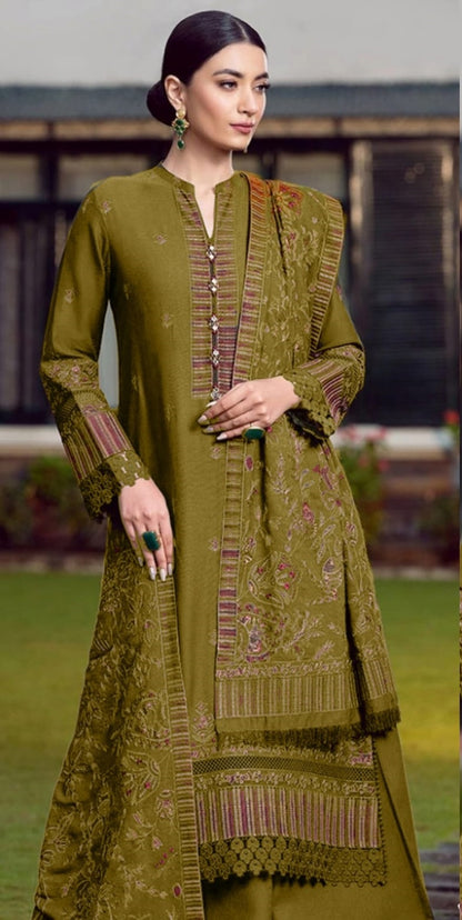 ZAB2097 Bareeze Unstitched 3pcs Embroidered Dhanak Suit with Heavy Embroidered Shawl