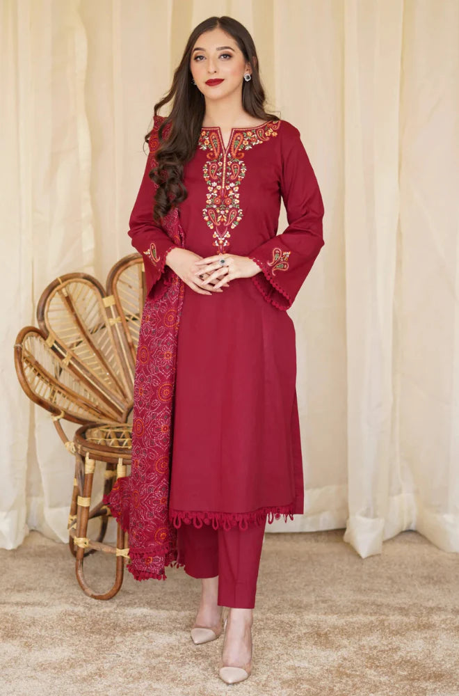 Asling - Winter 3PC Dhanak Embroidered Suit - zab1106