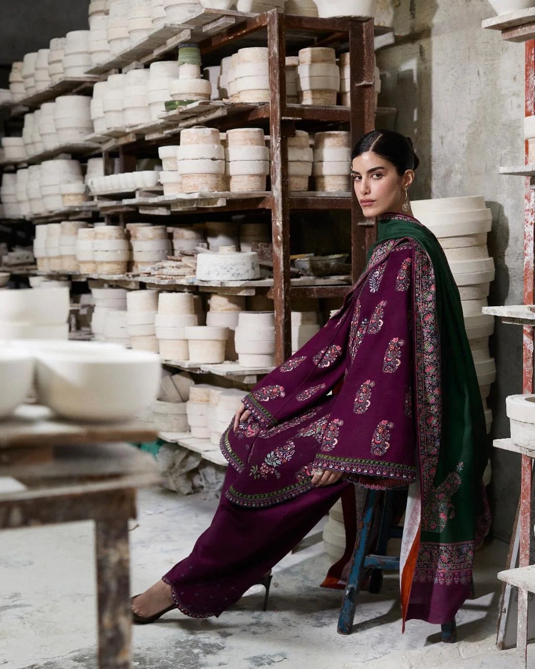 Hussain rehar - Winter 3PC Dhanak Embroidered Suit - zab1505