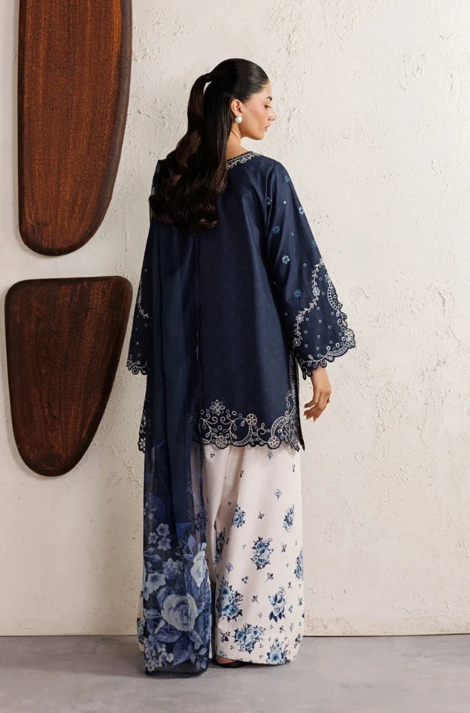 Iznik - 3PC Unstitched Silk Embroidered Shirt with Digital Printed Shawl and Trouser - zab1546