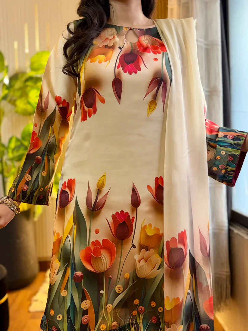 Maria b 3PCS UNSTITCHED SUIT FABRIC Digtal printed Silk - zab1487