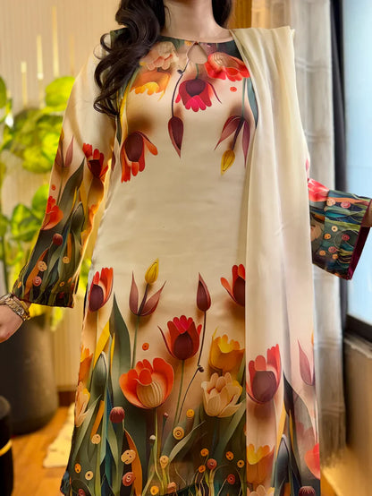Maria b 3PCS UNSTITCHED SUIT FABRIC Digtal printed Silk - zab1487
