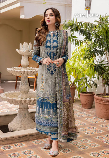 Asim Jofa - Summer 3PC Lawn Digital Print Dress - zab1321