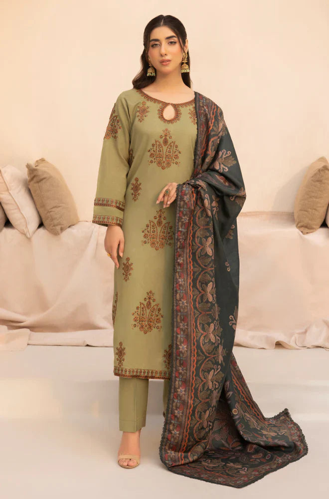 Mohagni - 3PC Dhanak Embroidered Suit - zab1152