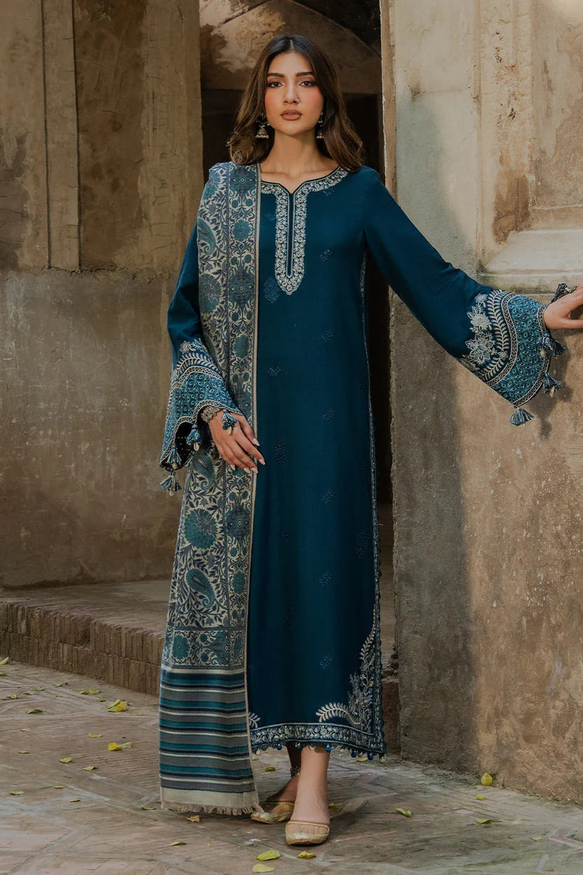 IZEL LUXURY UNSTITCHED WINTER DHANAK EMBROIDERED 3PC - zab1222